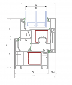 przekrój rama + skrzydło Termo Elegant 76