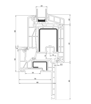 przekrój Termo Evolution 80 Renowacja przekrój rama + poszerzone skrzydło 68012, 58022