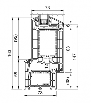 Cross-section of door BluEvolution 73 HO1221, HP1550